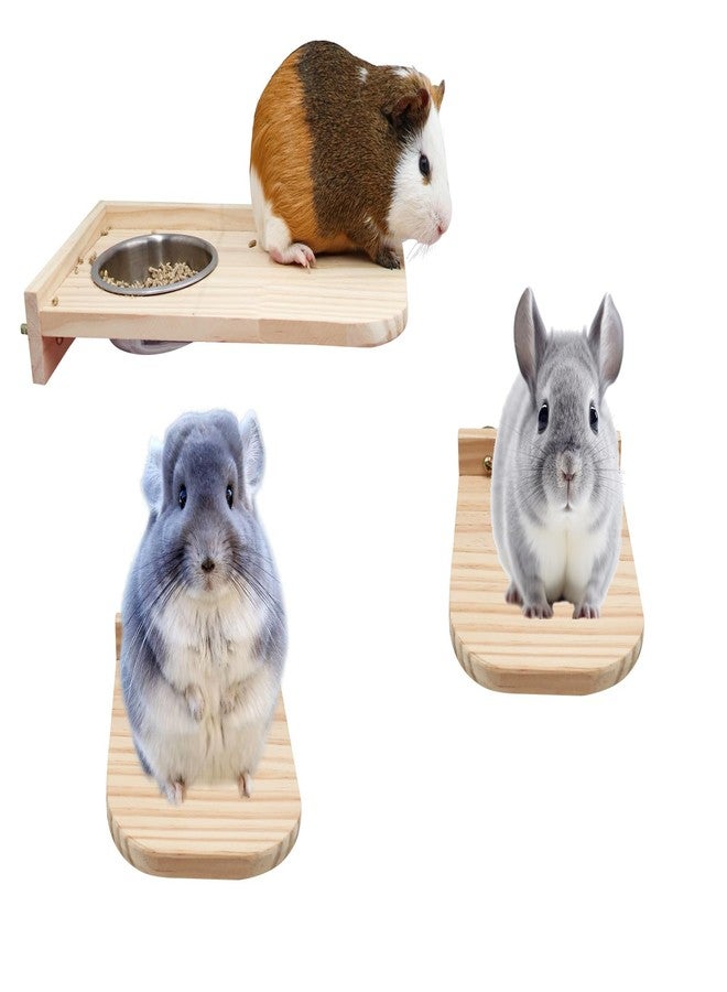 Neeenn Chinchilla Wooden Platform Set with Feeding Bowl, Wooden Guinea Pig Cage Platform, Small Animals Perch Stand Board, Cage Accessories for Hamster Rats Squirrel Gerbil Birds Parrots Parakeets Guinea Pig - Image 1